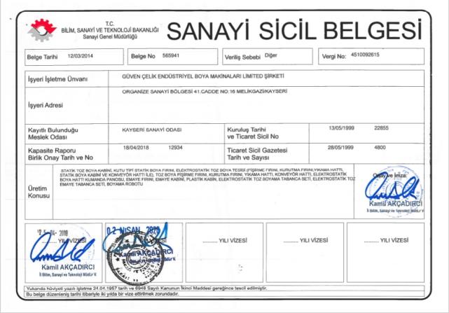 SANAYİ SİCİL